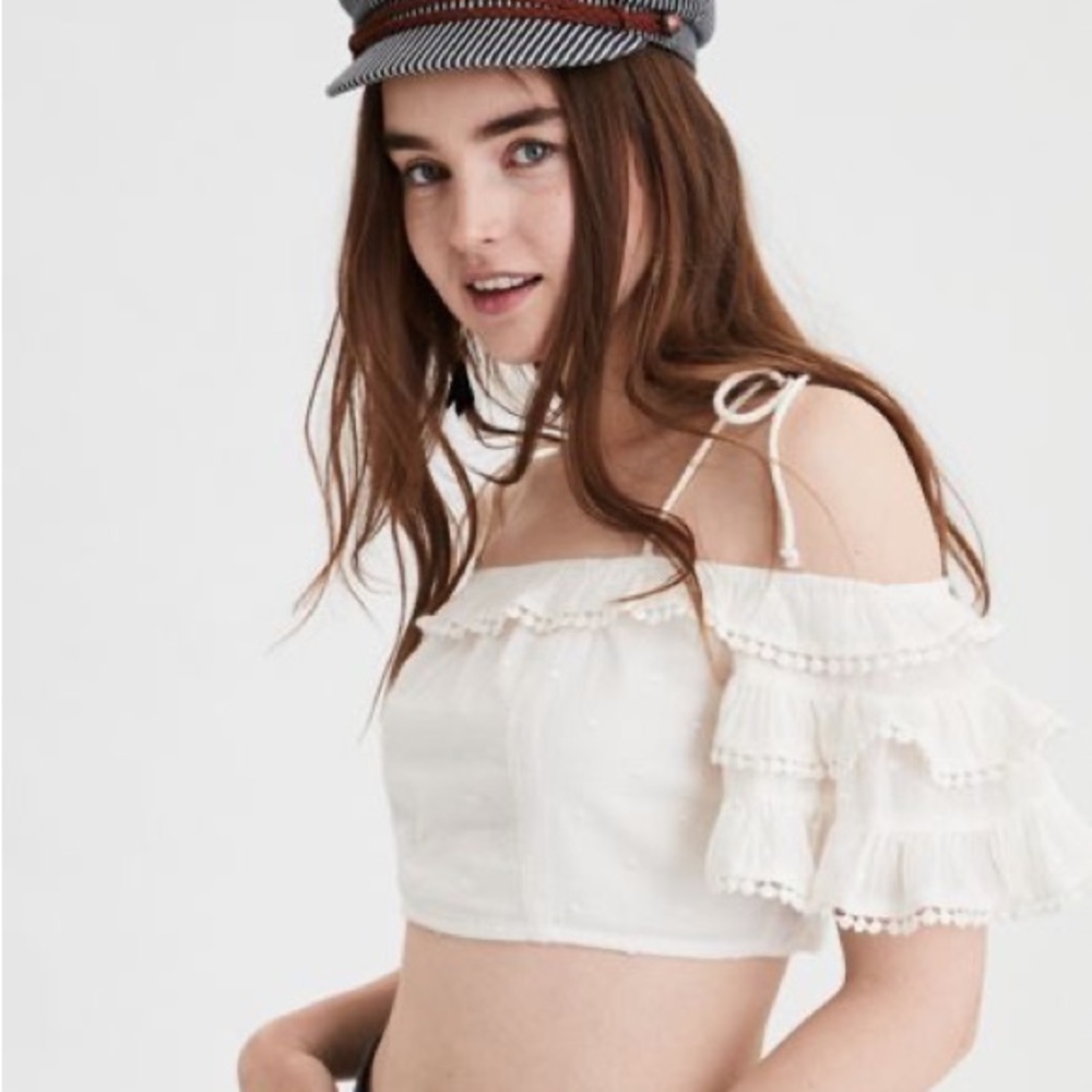 AE Off-the-Shoulder Pom Pom Top